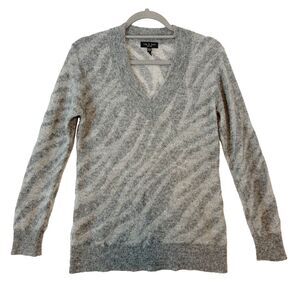 Rag & Bone Knit Sweater‎ Women's XXS Gray Zebra Baby Alpaca Merino Wool V-Neck